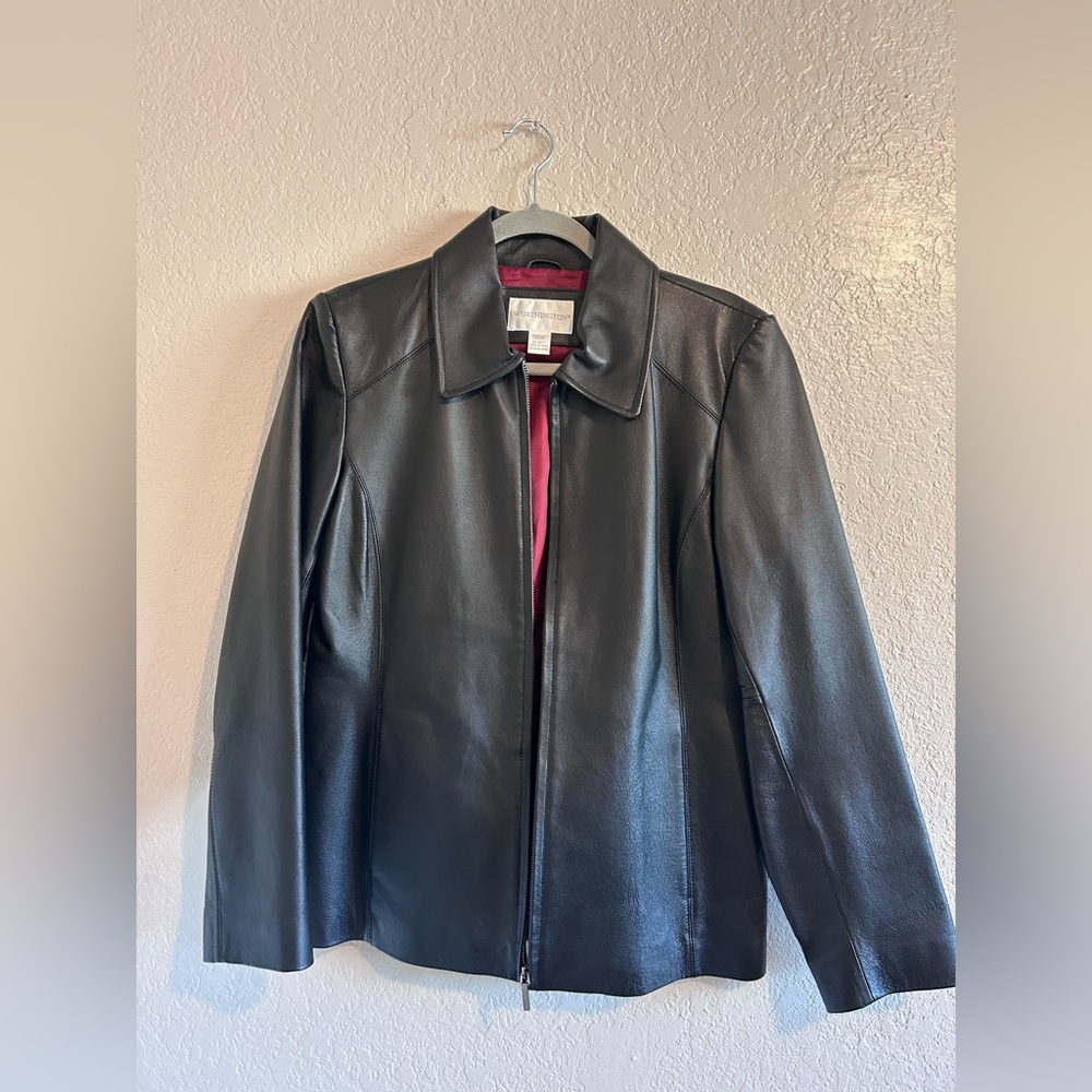 Worthington Black Leather Jacket with Red Lining